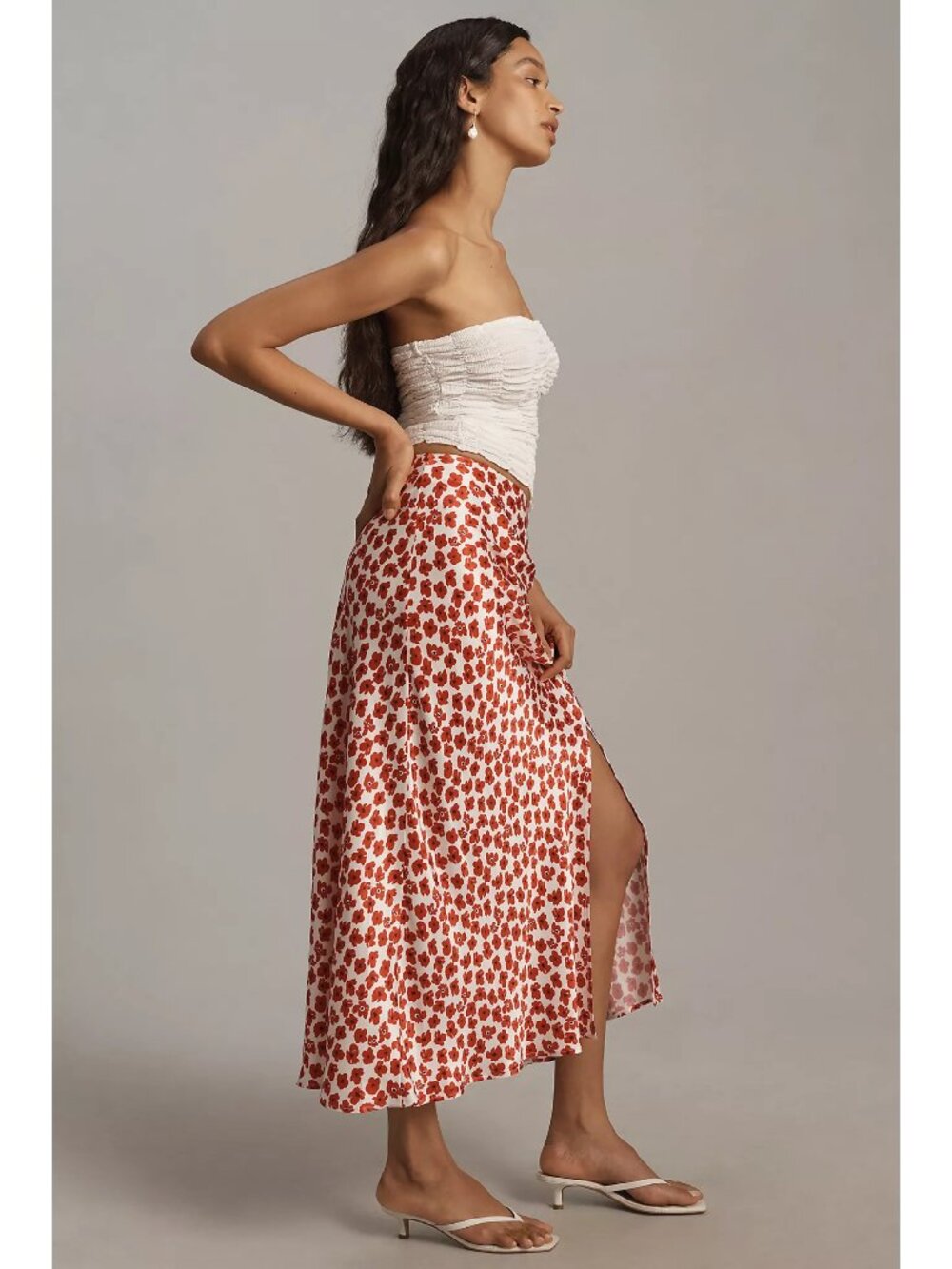 Anthropologie Maeve Mel Ruched Side-Slit Midi Skirt